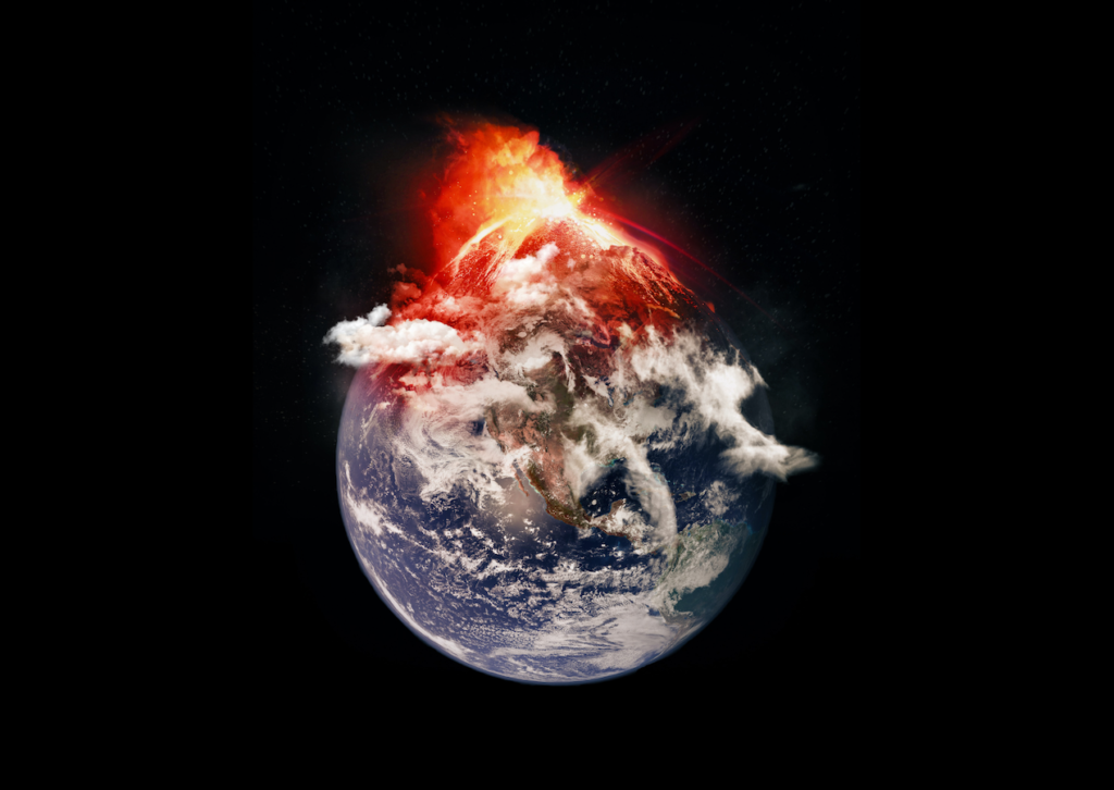 Imagen del planeta Tierra con una explosión en el lado norte.