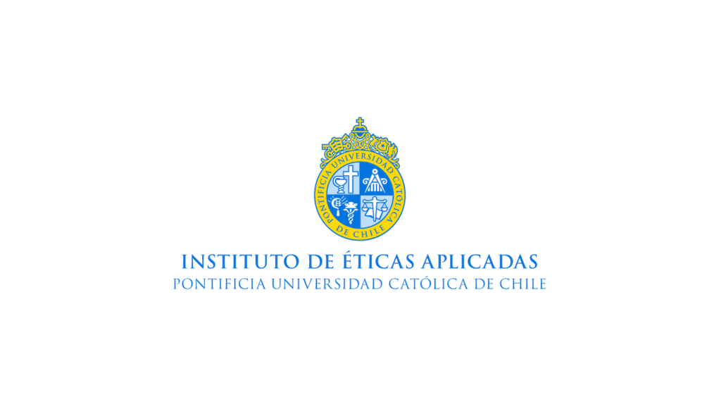 Gráfica con el fondo blanco y en el centro el logo del Instituto de Éticas Aplicadas UC, en color azul y amarillo.